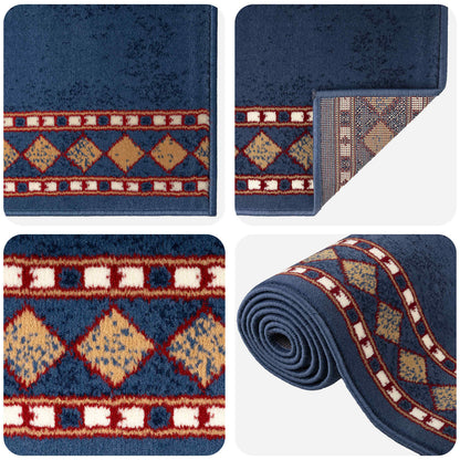 vidaXL Runner Rug FLORNES Woven Blue PP 7 mm
