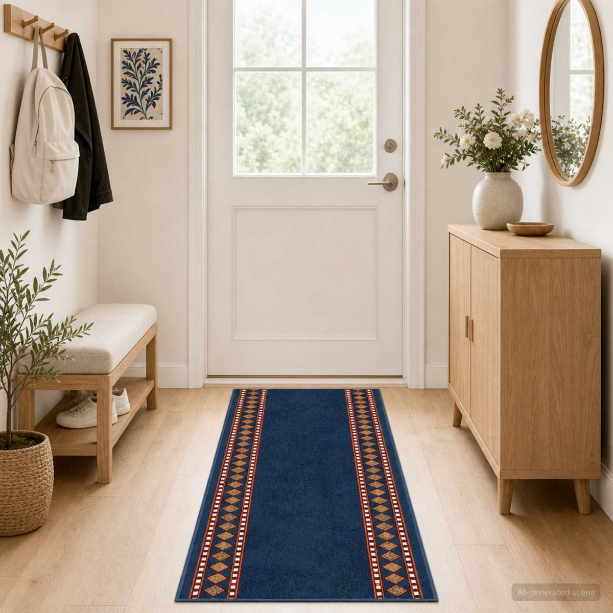 vidaXL Runner Rug FLORNES Woven Blue PP 7 mm
