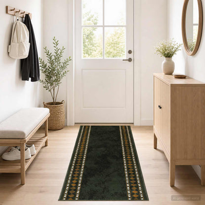 vidaXL Runner Rug FLORNES Woven Green PP 7 mm