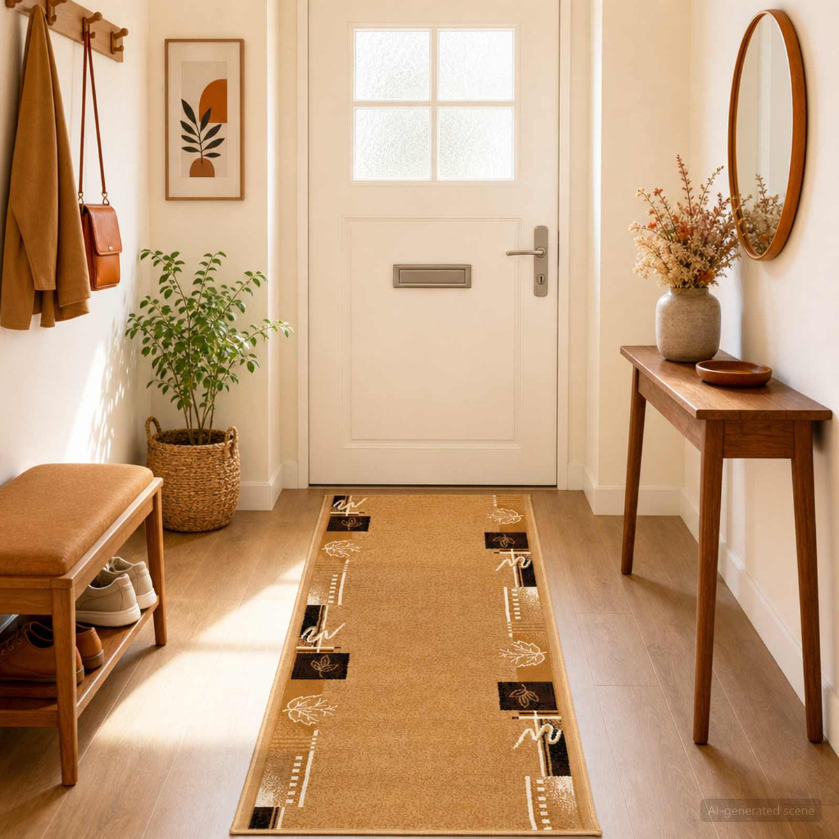 vidaXL Runner Rug FLORNES Woven Beige PP 7 mm