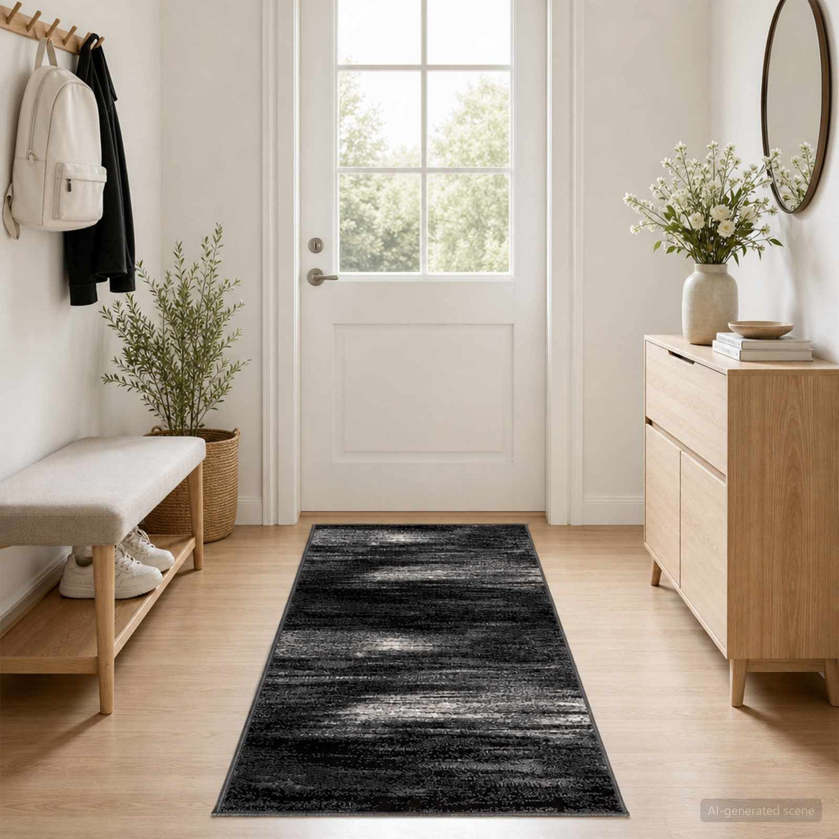 vidaXL Runner Rug FLORNES Woven Black PP 7 mm