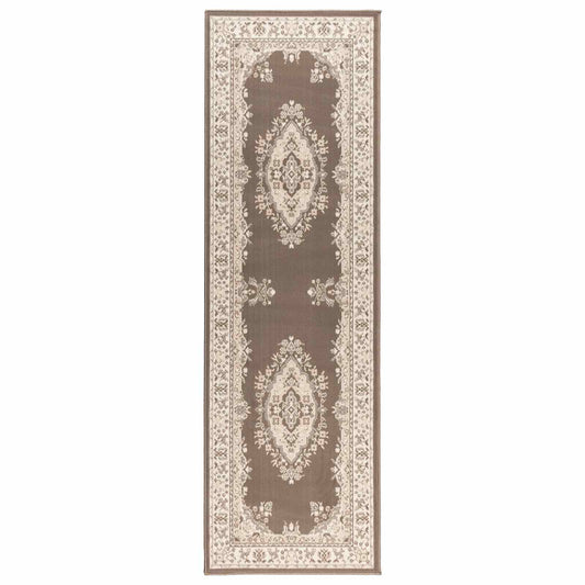 vidaXL Runner Rug FLORNES Woven Taupe Pattern 80 x 450 cm PP 7 mm
