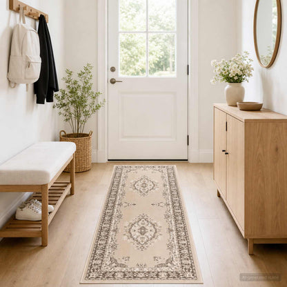 vidaXL Runner Rug FLORNES Woven Ecru PP 7 mm