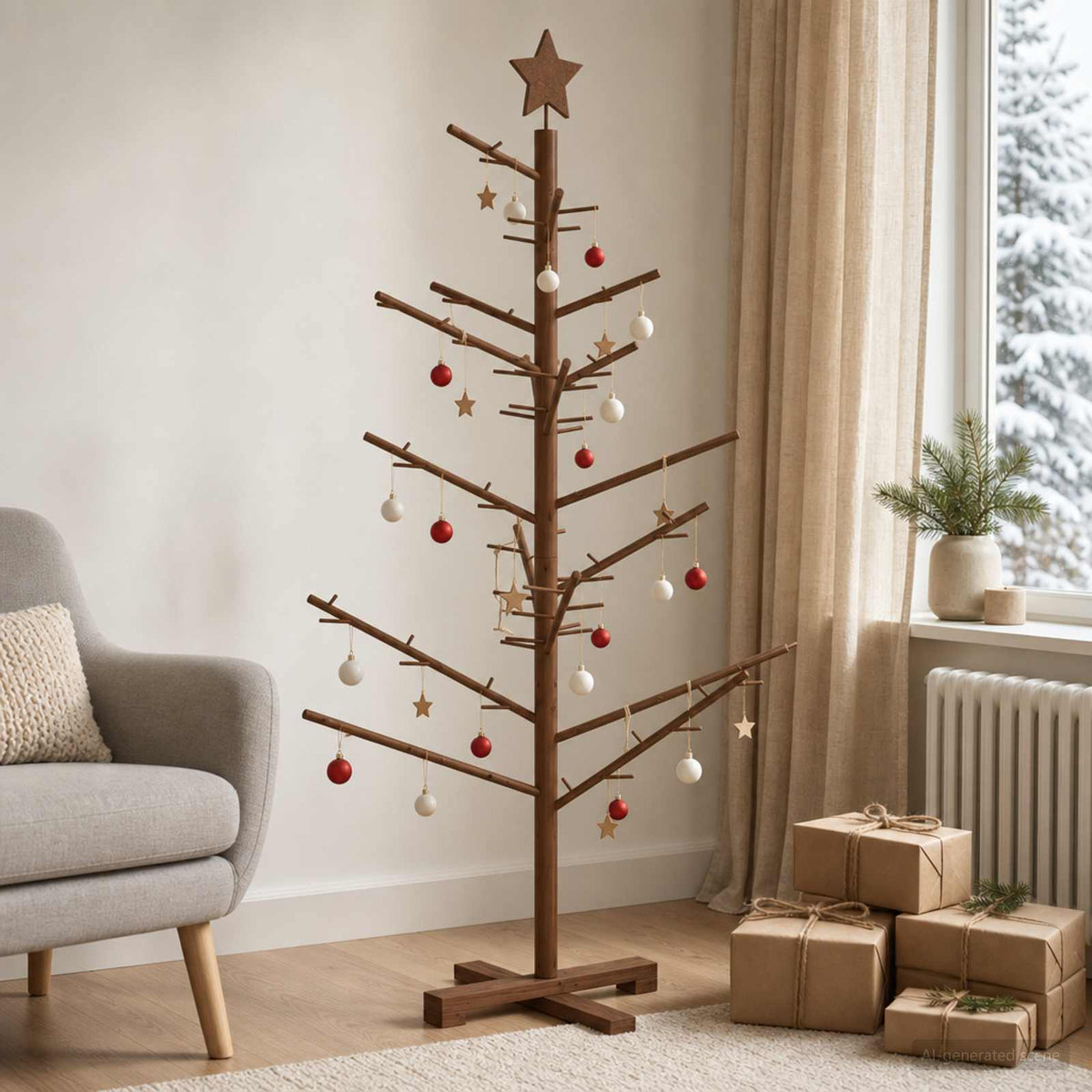vidaXL Wooden Christmas Tree 125 cm Bamboo and Solid Pine Wood