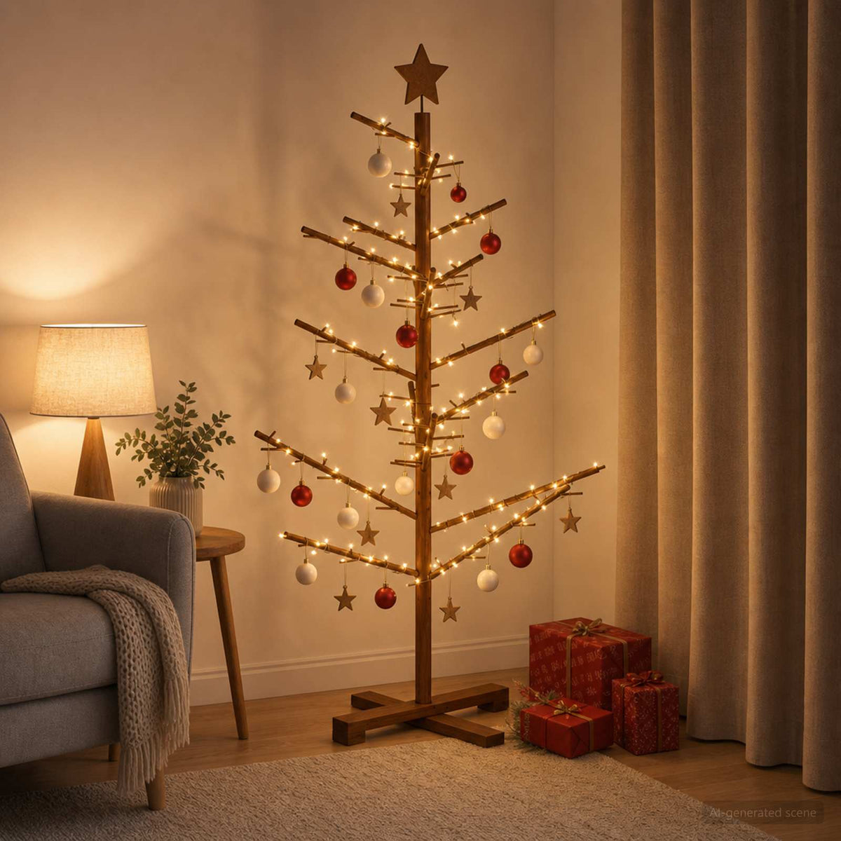vidaXL Wooden Christmas Tree 125 cm Bamboo and Solid Pine Wood