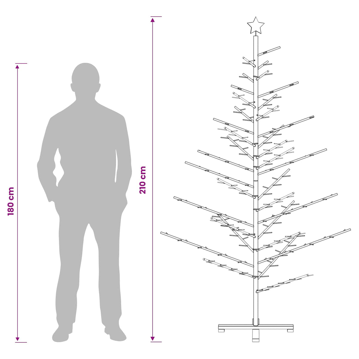 vidaXL Wooden Christmas Tree 210 cm Bamboo and Solid Pine Wood