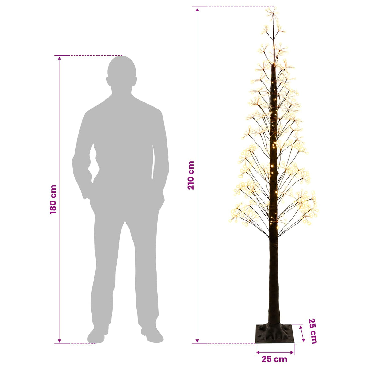 vidaXL Starburst Christmas Tree Brown 25 x 25 x 210 cm Plastic