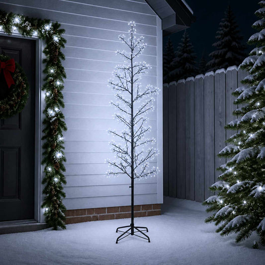 vidaXL Micro Birch Christmas Tree Black 47 x 210 cm Steel 567 LEDs