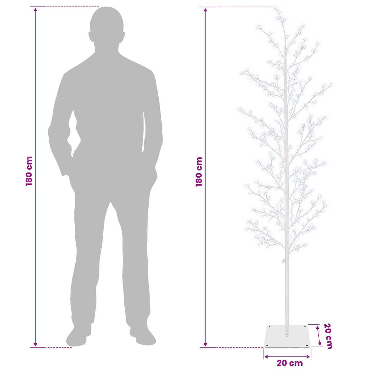 vidaXL Micro Birch Christmas Tree White 20 x 20 x 180 cm Steel