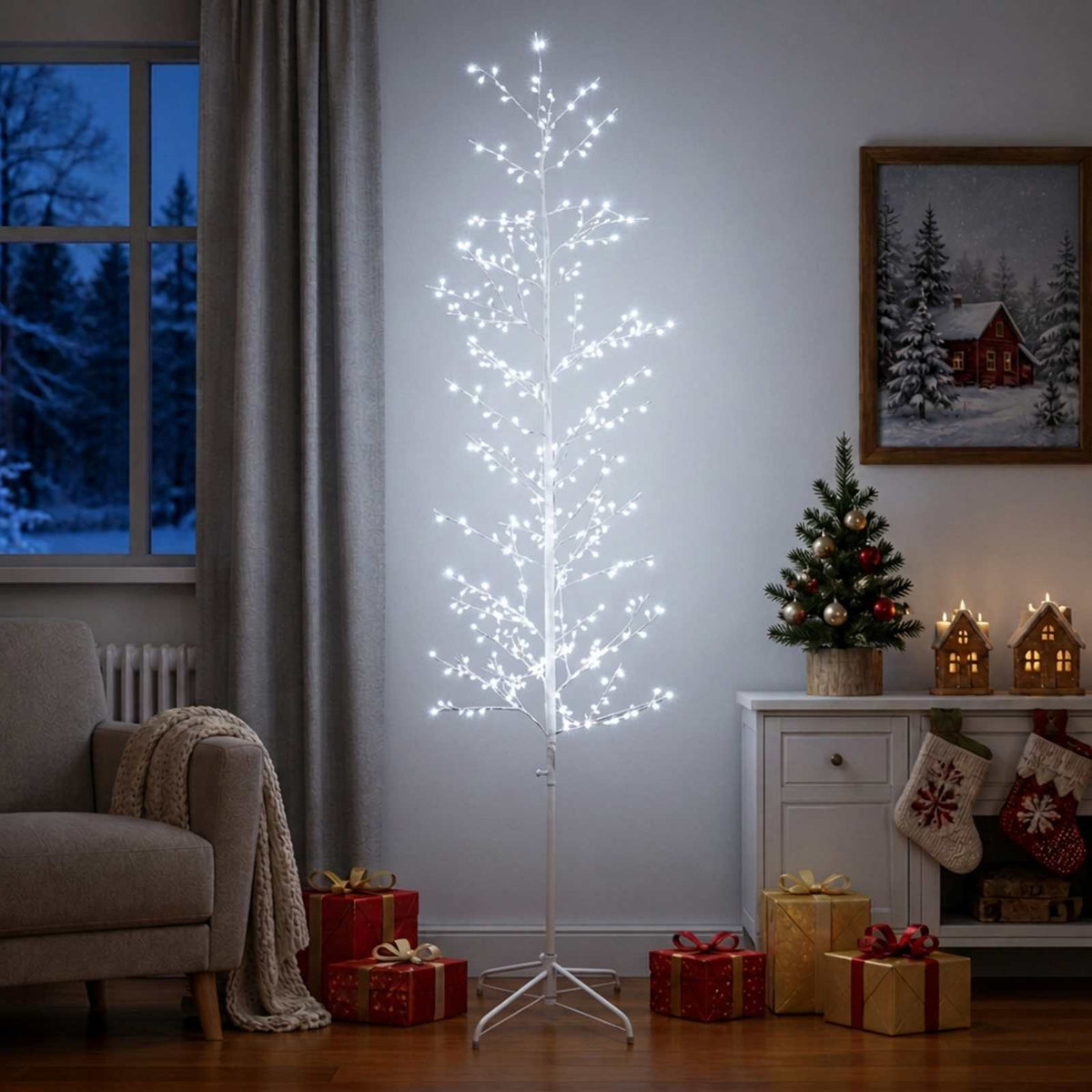 vidaXL Micro Birch Christmas Tree White 47 x 240 cm Steel 675 LEDs