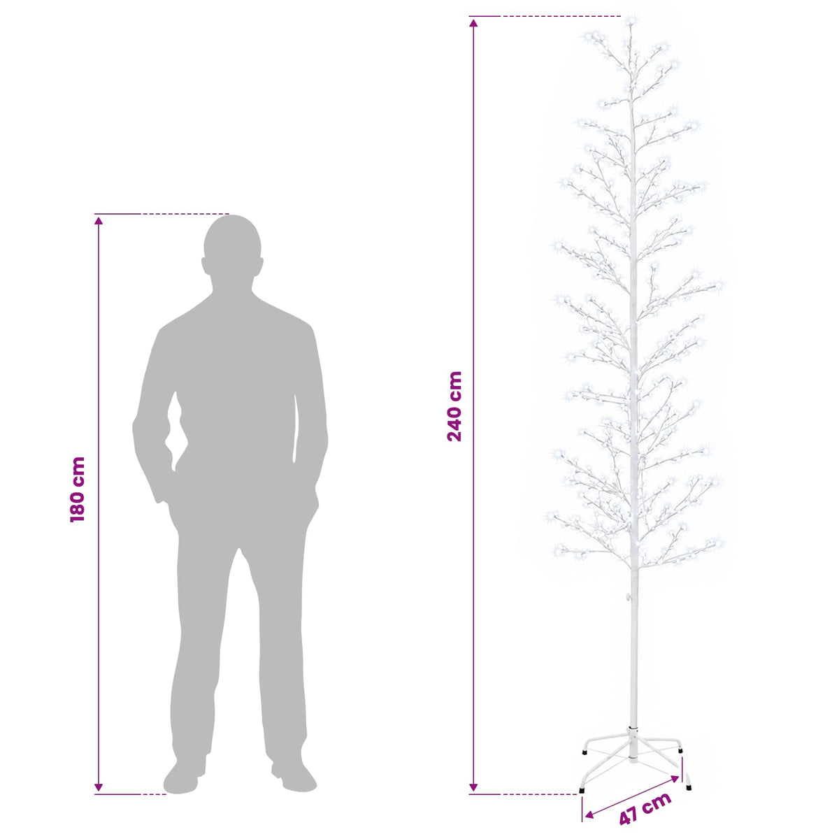 vidaXL Micro Birch Christmas Tree White 47 x 240 cm Steel 675 LEDs