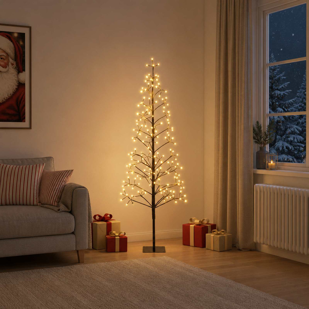 vidaXL LED String Christmas Tree Black 150 cm Steel 164 LEDs
