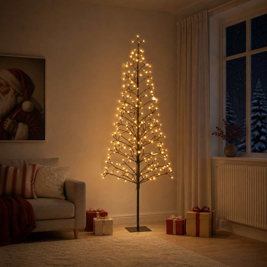 vidaXL LED String Christmas Tree Black 20 x 20 x 180 cm Steel 196 LEDs