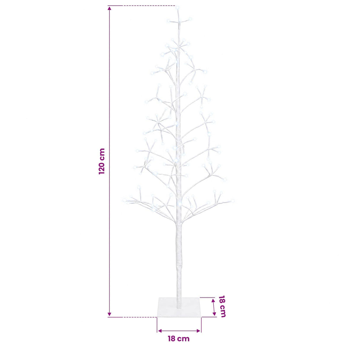 vidaXL LED String Christmas Tree White 18 x 18 x 120 cm Steel 140 LEDs