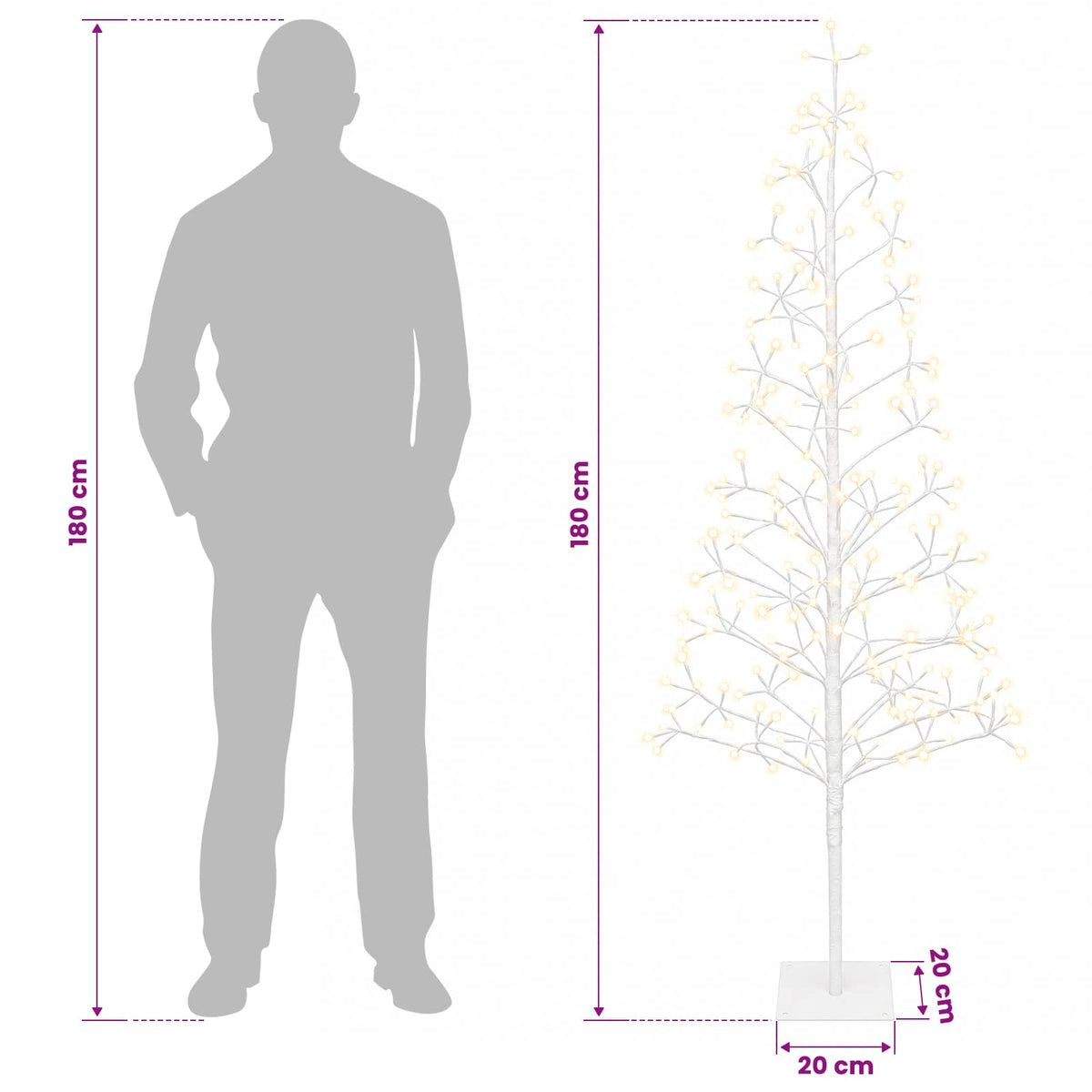 vidaXL LED String Christmas Tree White 20 x 20 x 180 cm Steel 196 LEDs