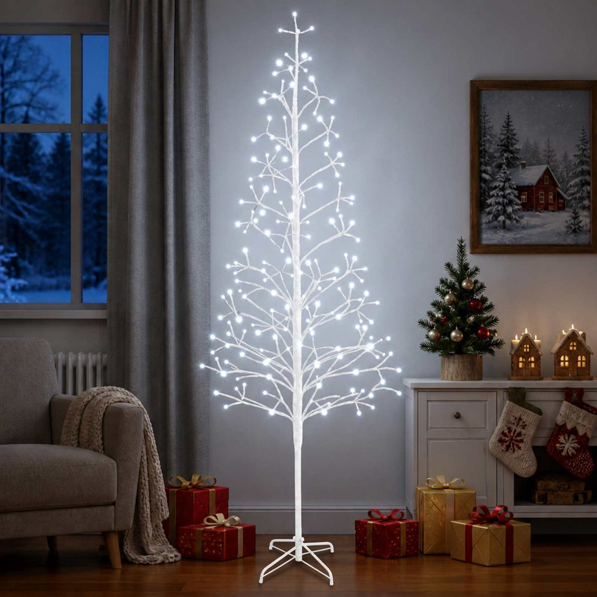 vidaXL LED String Christmas Tree White 47 x 210 cm Steel 228 LEDs