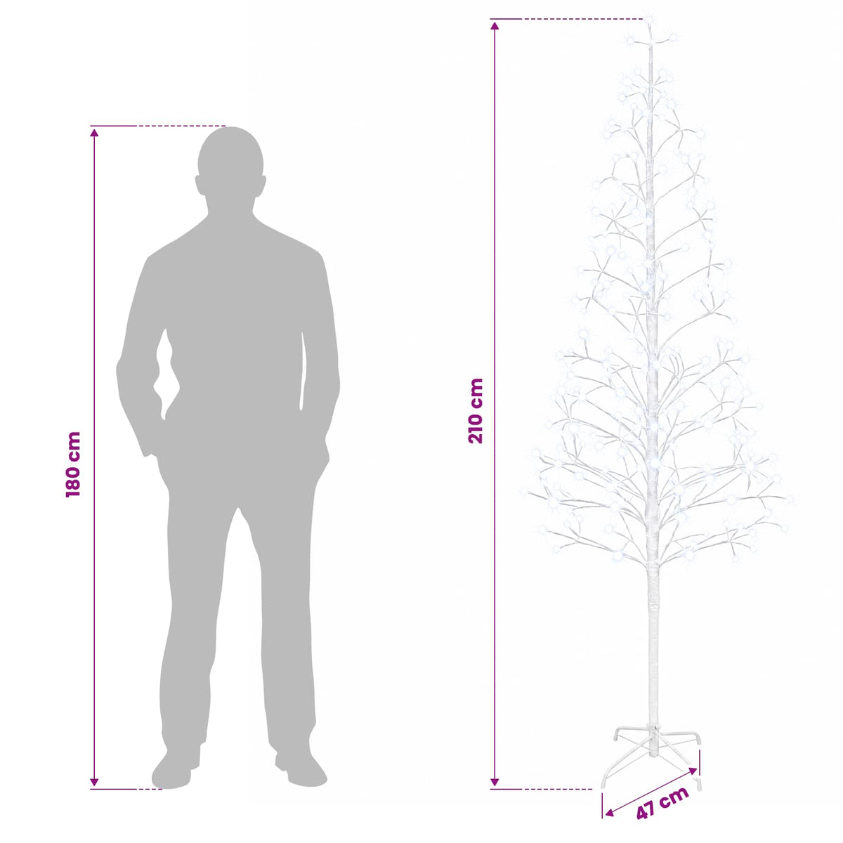 vidaXL LED String Christmas Tree White 47 x 210 cm Steel 228 LEDs