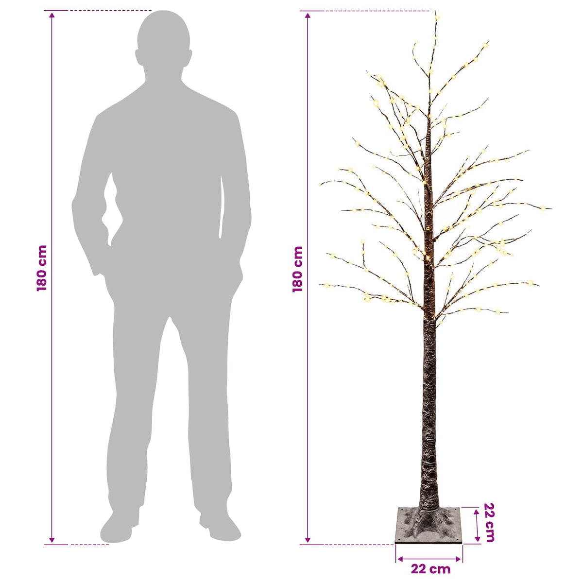 vidaXL Snow-Covered LED Christmas Tree Brown 22 x 22 x 180 cm Plastic