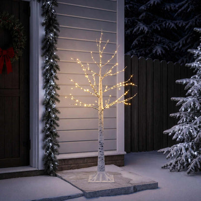 vidaXL Birch Christmas Tree White 22 x 22 x 120 cm Plastic 174 LEDs