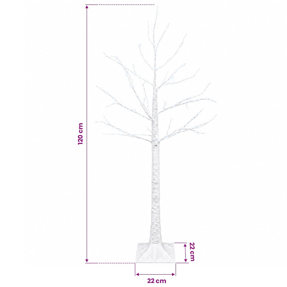 vidaXL Birch Christmas Tree White 22 x 22 x 120 cm Plastic 174 LEDs