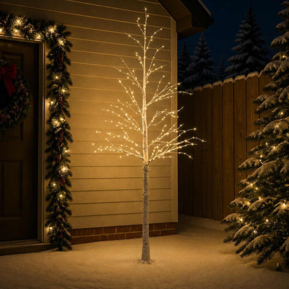 vidaXL Birch Christmas Tree White 25 x 25 x 240 cm Plastic 493 LEDs