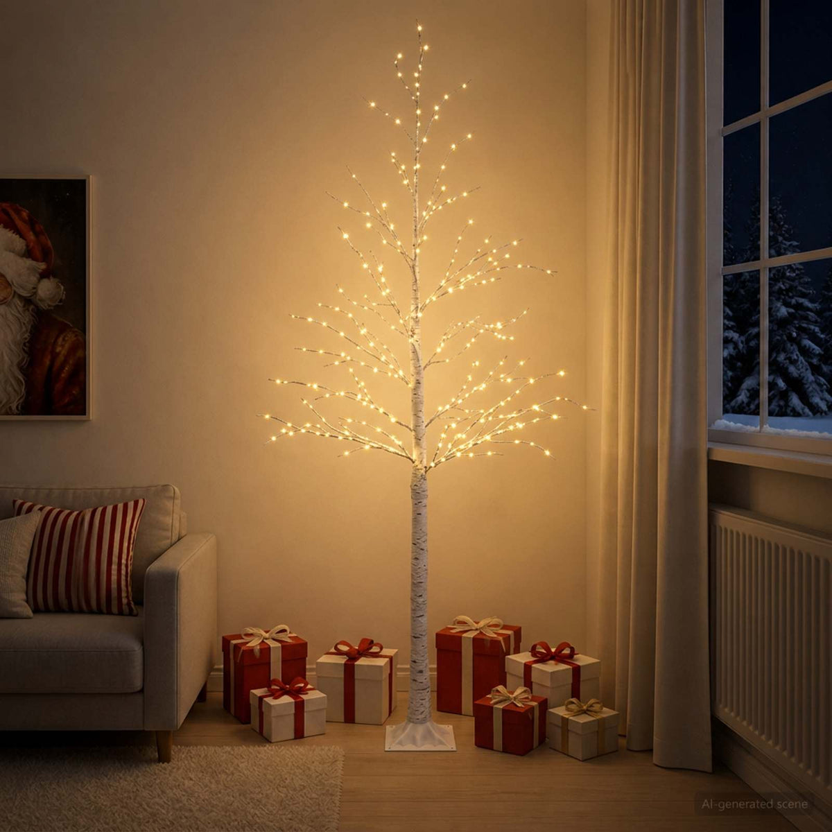 vidaXL Birch Christmas Tree White 25 x 25 x 240 cm Plastic 493 LEDs