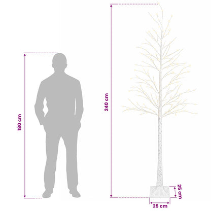 vidaXL Birch Christmas Tree White 25 x 25 x 240 cm Plastic 493 LEDs