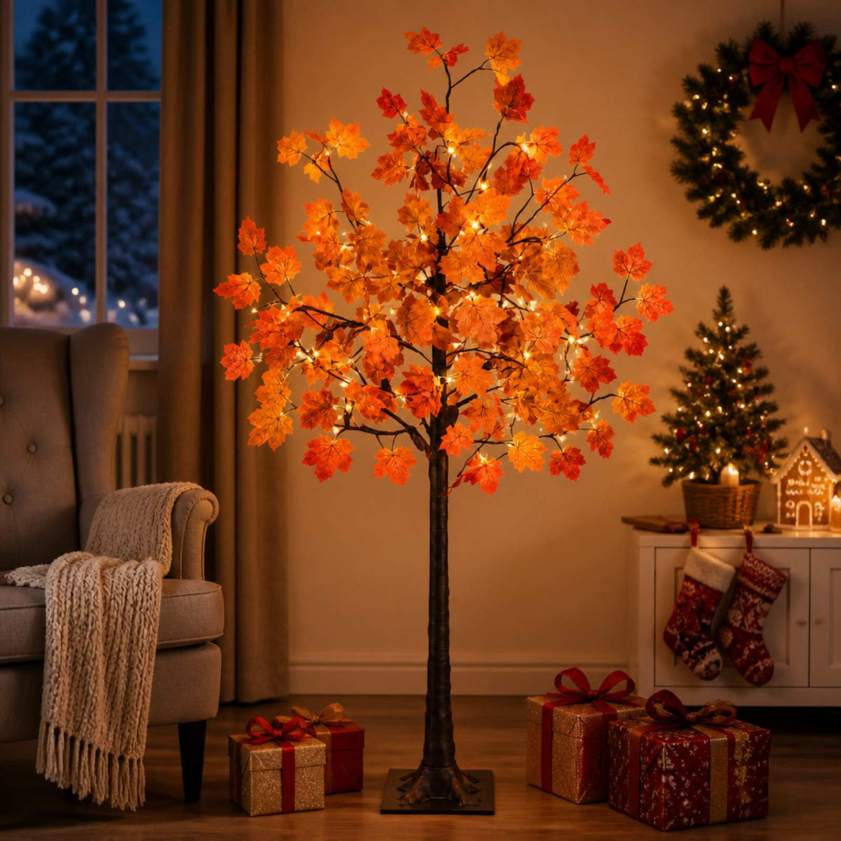 vidaXL LED Maple Christmas Tree Brown 120 cm Plastic 48 LEDs