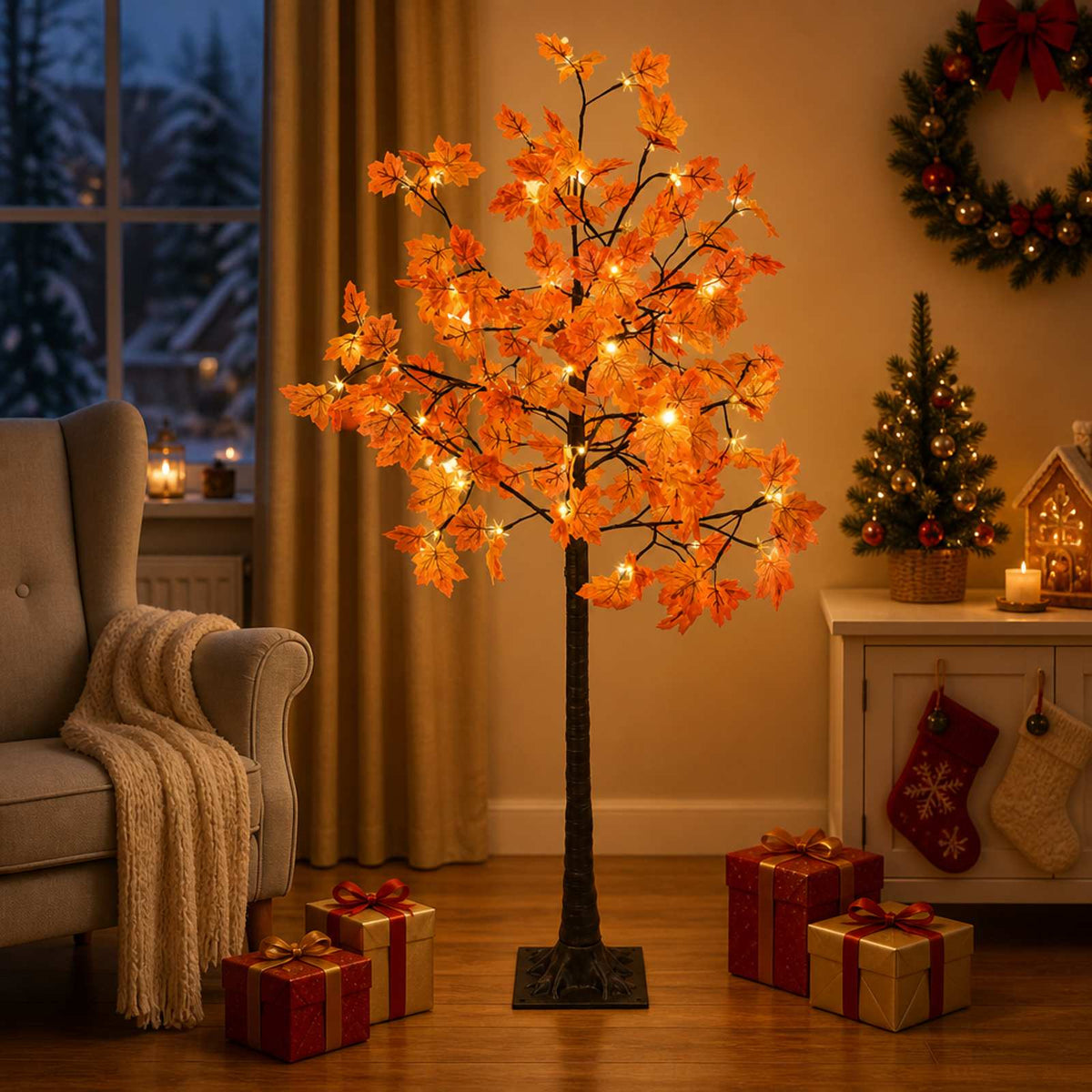 vidaXL LED Maple Christmas Tree Brown 150 cm Plastic 96 LEDs