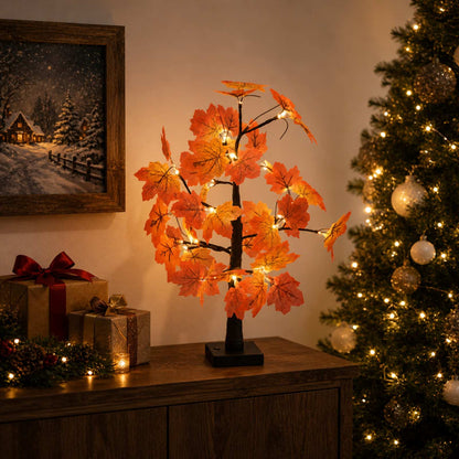 vidaXL LED Maple Christmas Tree 2 pcs Brown 58 cm Plastic 48 LEDs