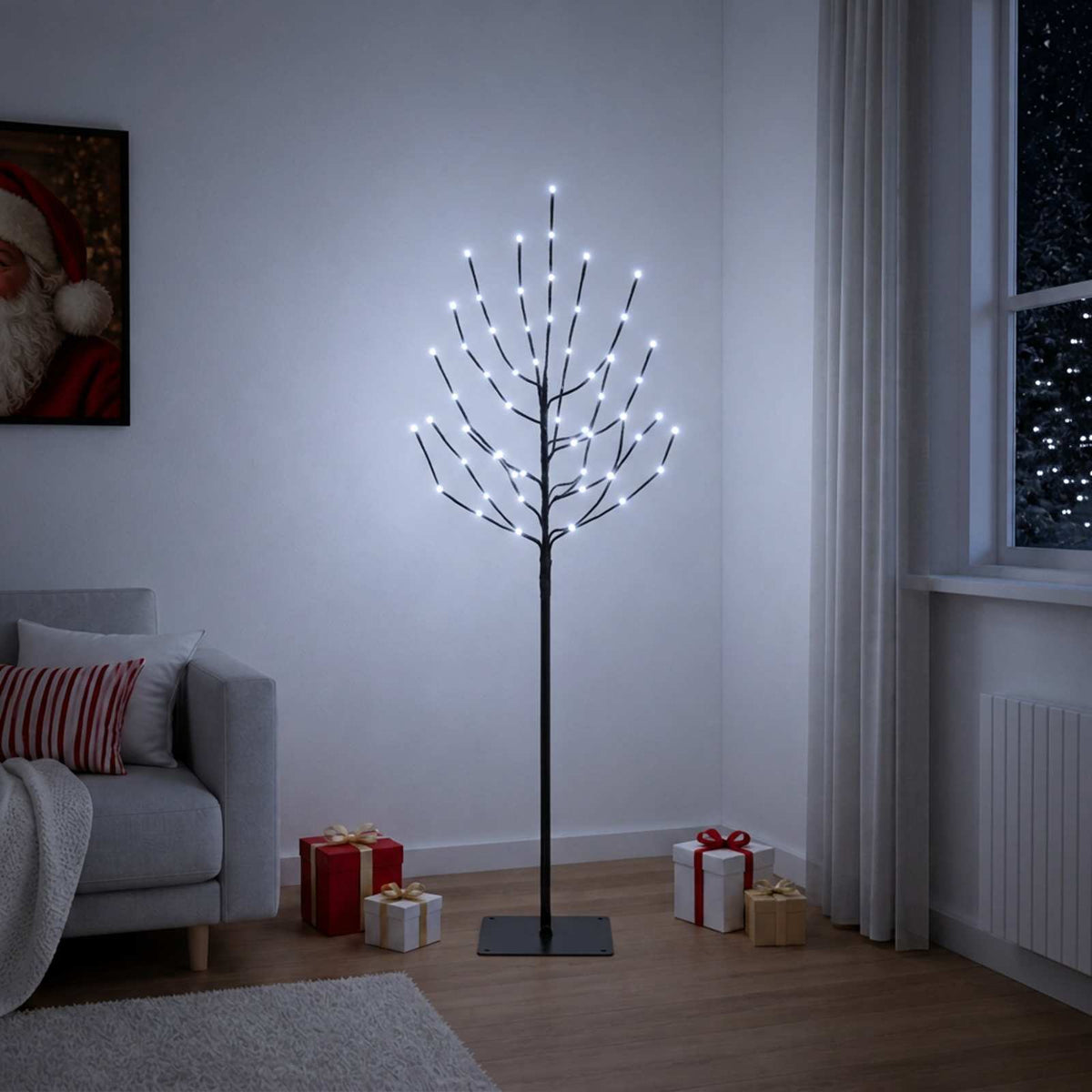 vidaXL LED Christmas Tree Black 150 cm Steel 140 LEDs