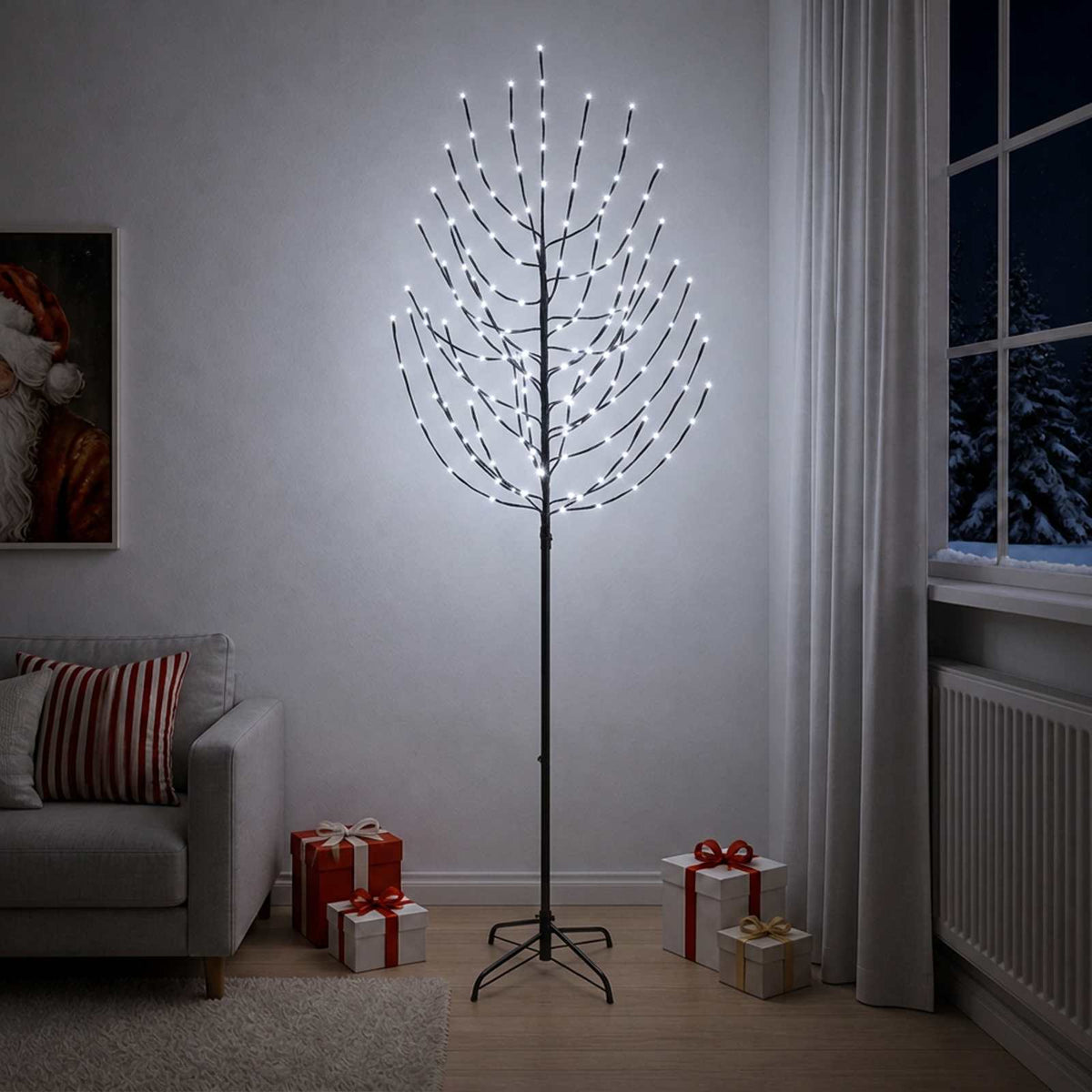 vidaXL LED Christmas Tree Black 210 cm Steel 180 LEDs