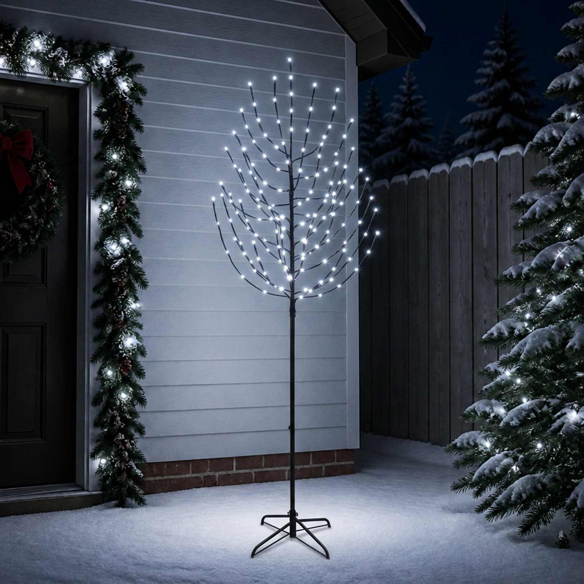 vidaXL LED Christmas Tree Black 210 cm Steel 180 LEDs
