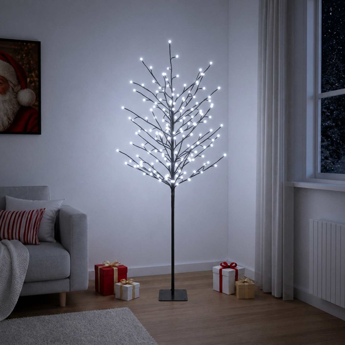 vidaXL LED Ball Christmas Tree Black 150 cm Steel 185 LEDs