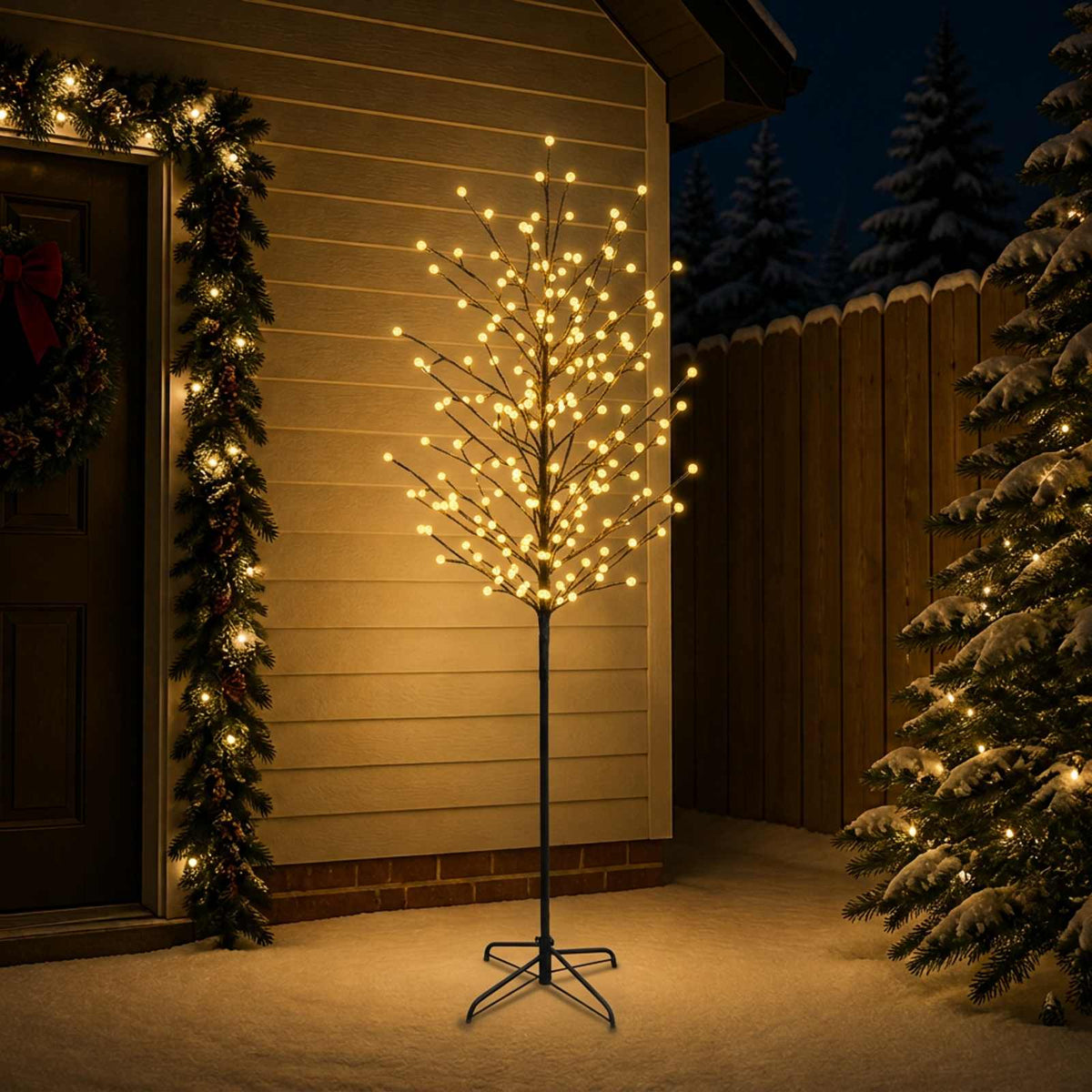 vidaXL LED Ball Christmas Tree Black 210 cm Steel 250 LEDs