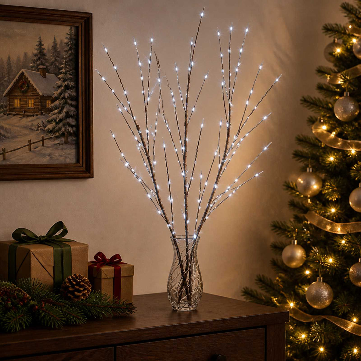vidaXL LED Copper Branch Christmas Decoration 3 pcs Brown 62 cm Steel