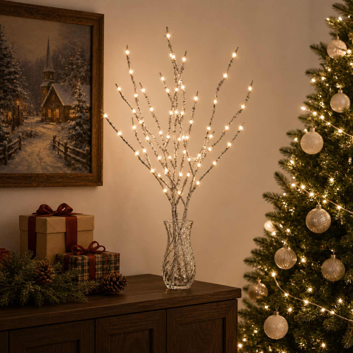 vidaXL LED Copper Branch Christmas Decoration 3 pcs White 62 cm Steel