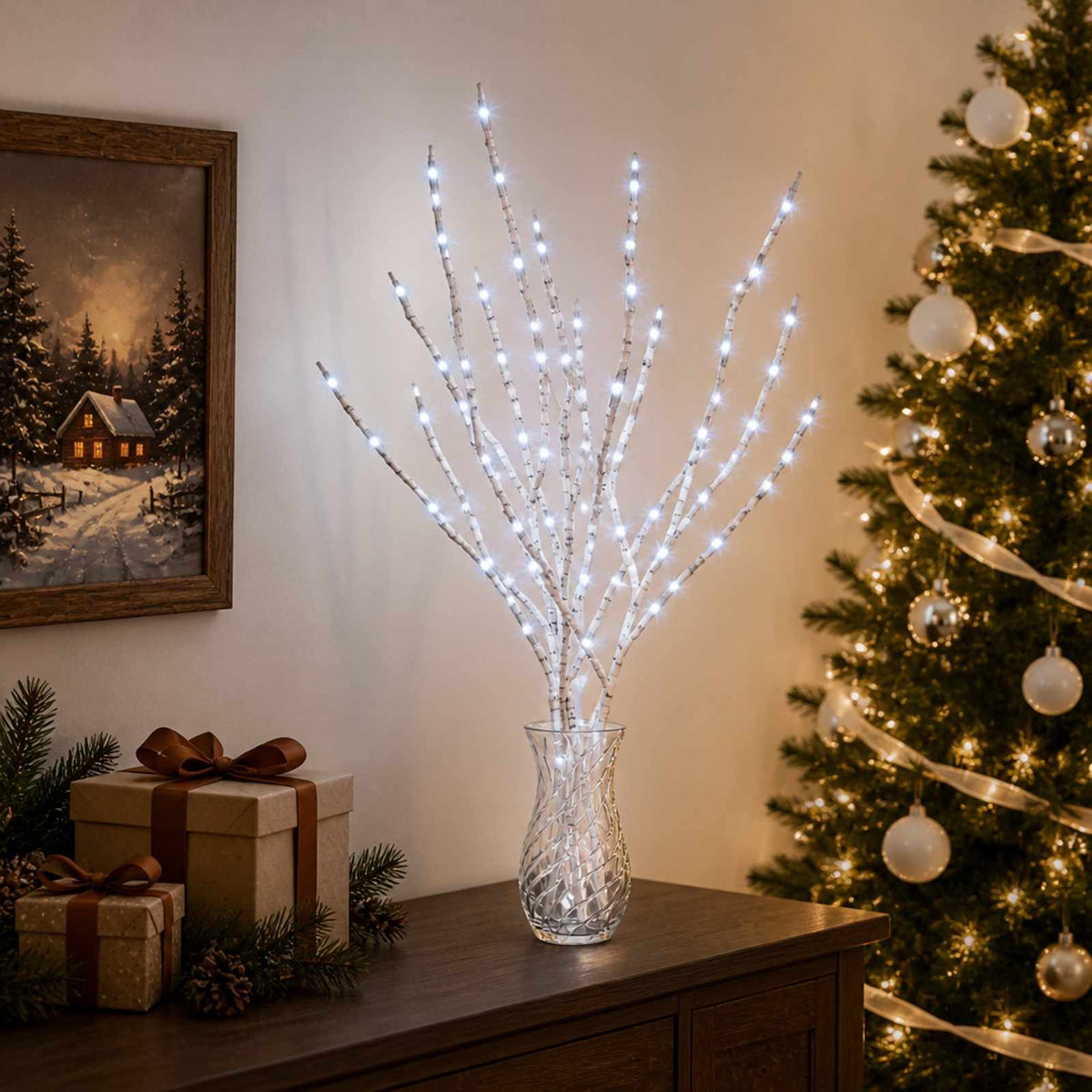 vidaXL LED Copper Branch Christmas Decoration 3 pcs White 62 cm Steel