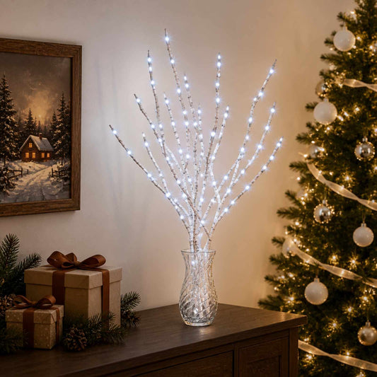 vidaXL LED Copper Branch Christmas Decoration 3 pcs White 62 cm Steel