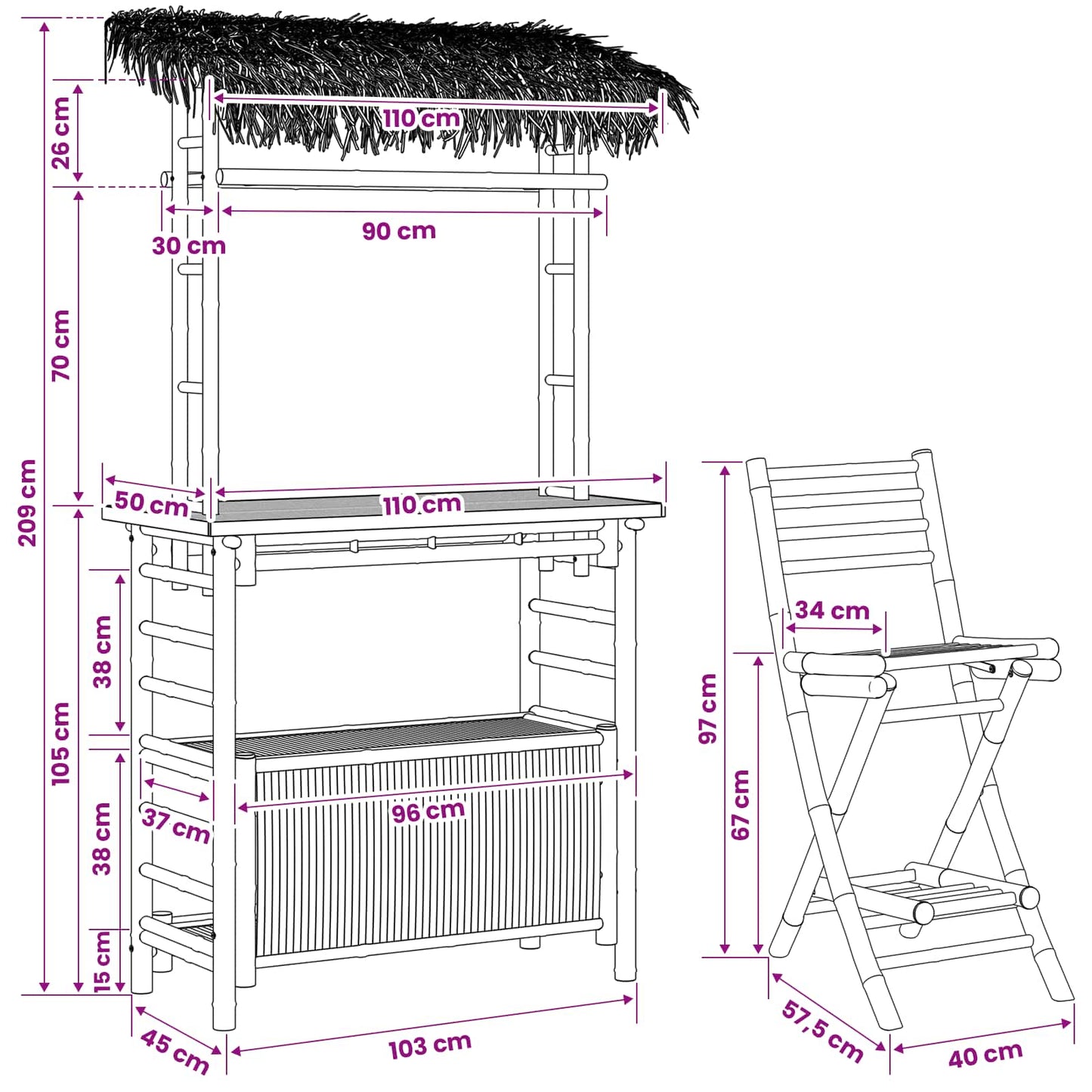 vidaXL Outdoor Bar Table and Stools 3 pcs Natural Bamboo