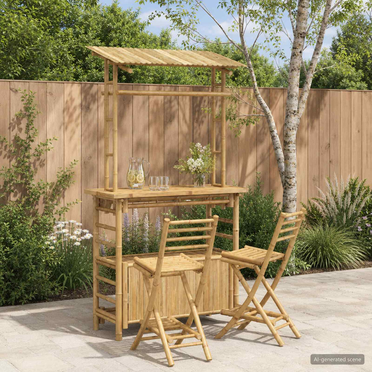 vidaXL Outdoor Bar Table and Stools 3 pcs Natural Bamboo