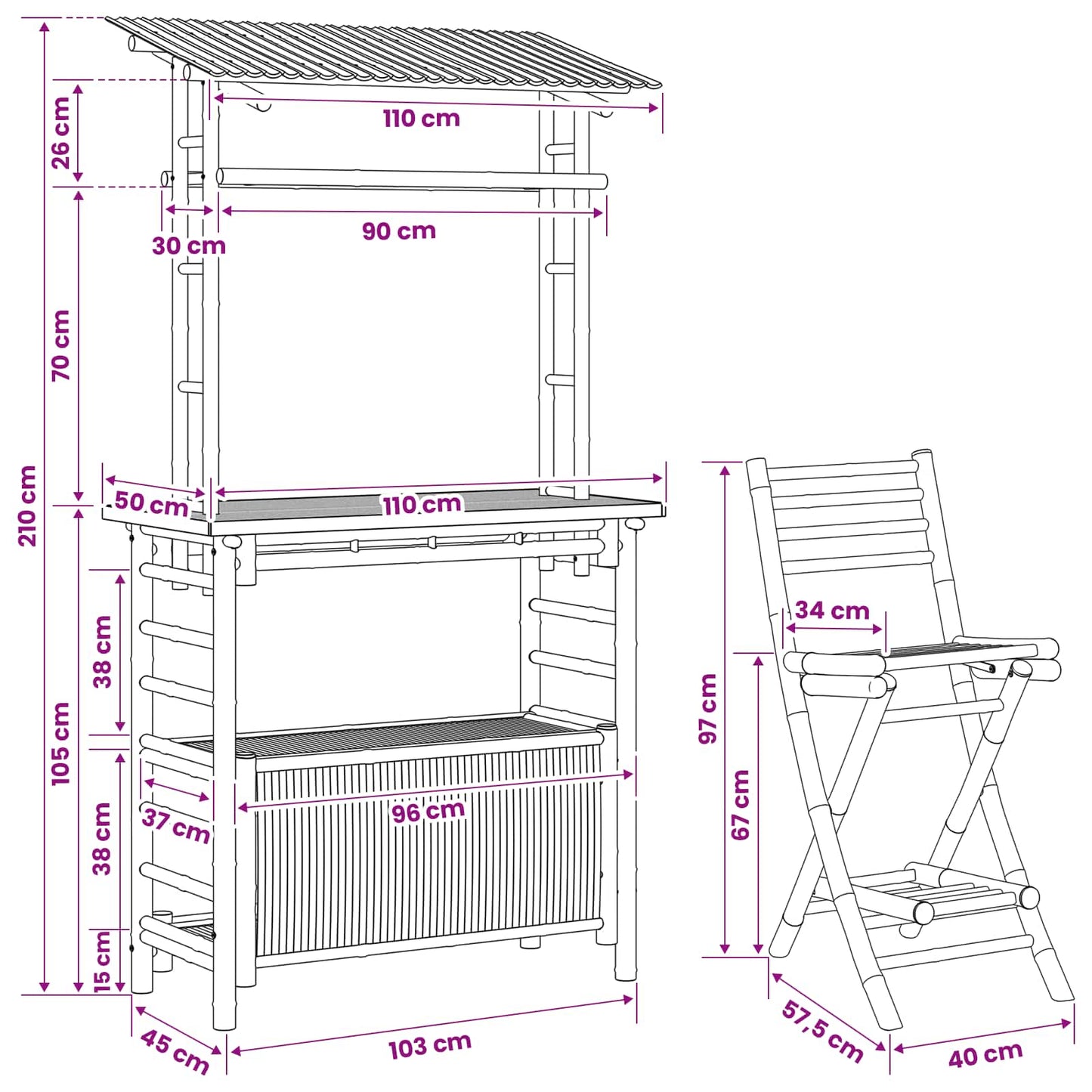 vidaXL Outdoor Bar Table and Stools 3 pcs Natural Bamboo