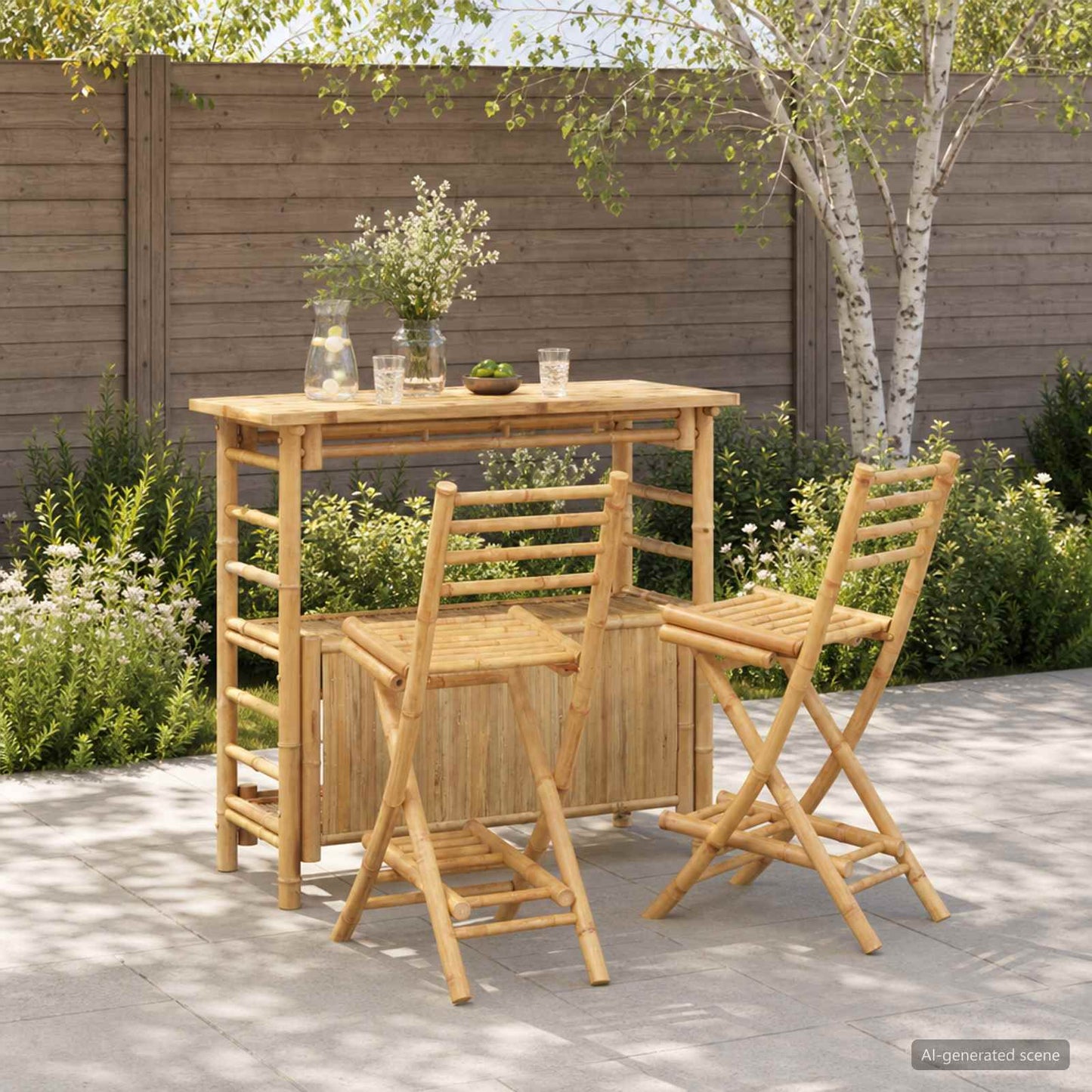 vidaXL Outdoor Bar Table and Stools 3 pcs Natural Bamboo