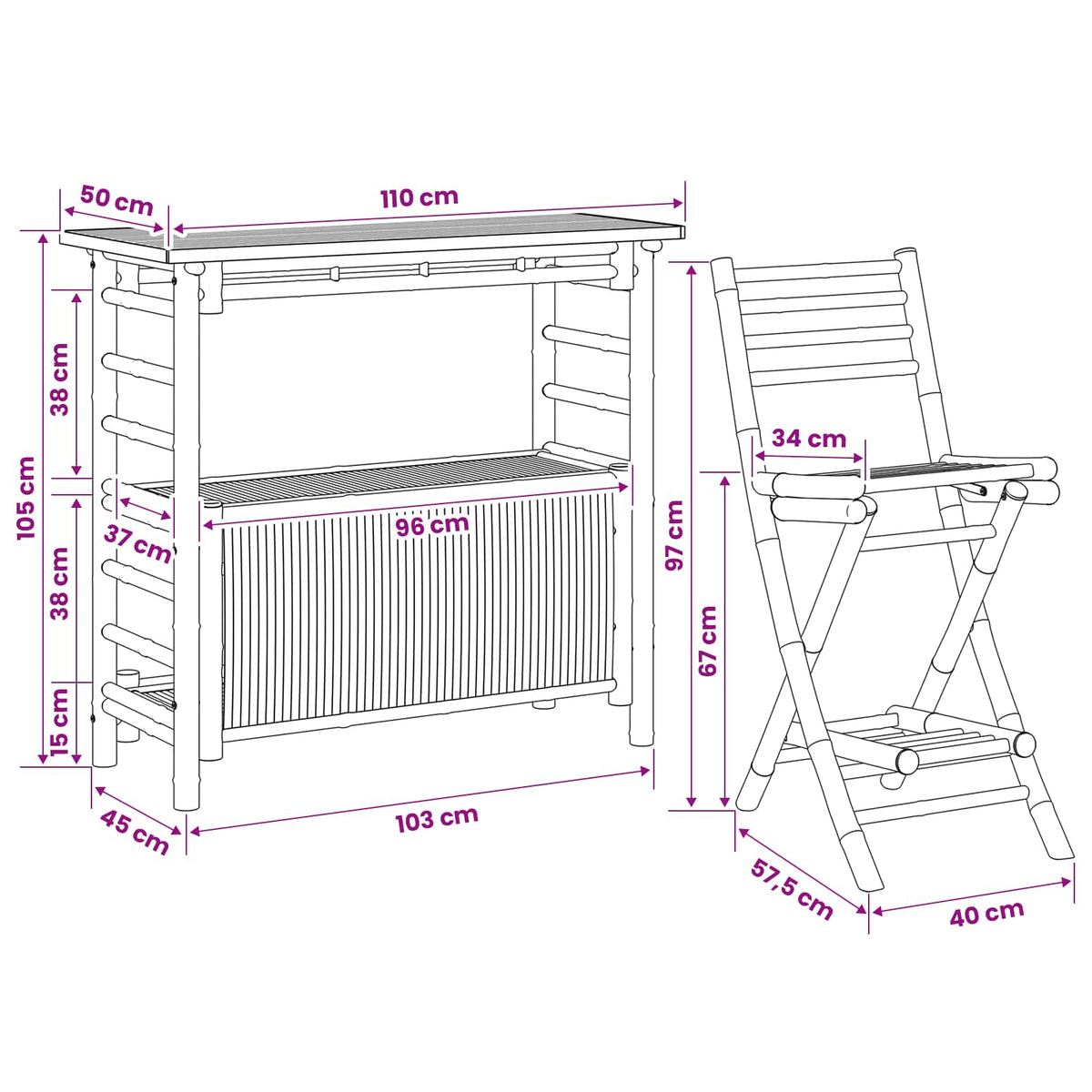 vidaXL Outdoor Bar Table and Stools 3 pcs Natural Bamboo