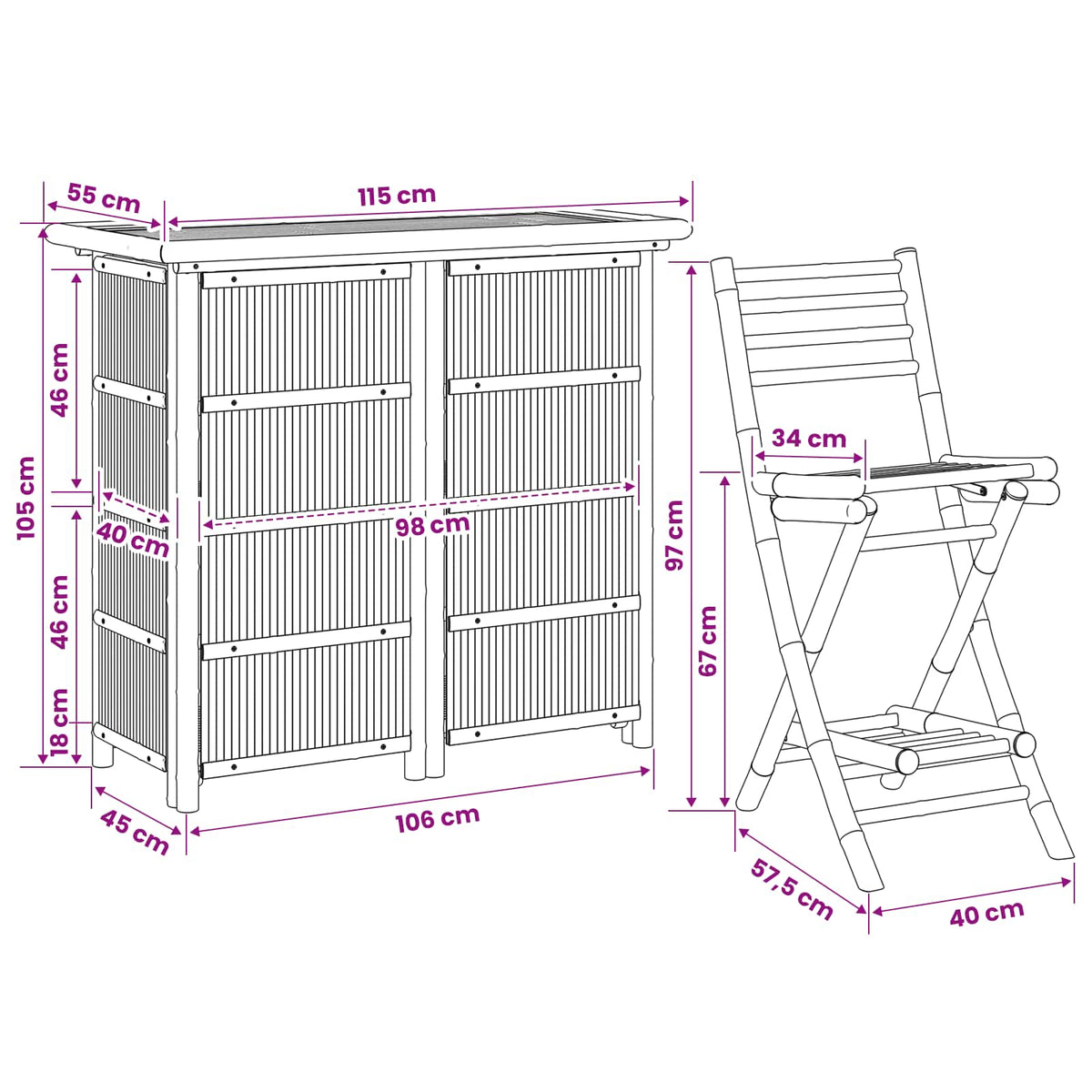 vidaXL Outdoor Bar Table and Stools 3 pcs Natural Bamboo