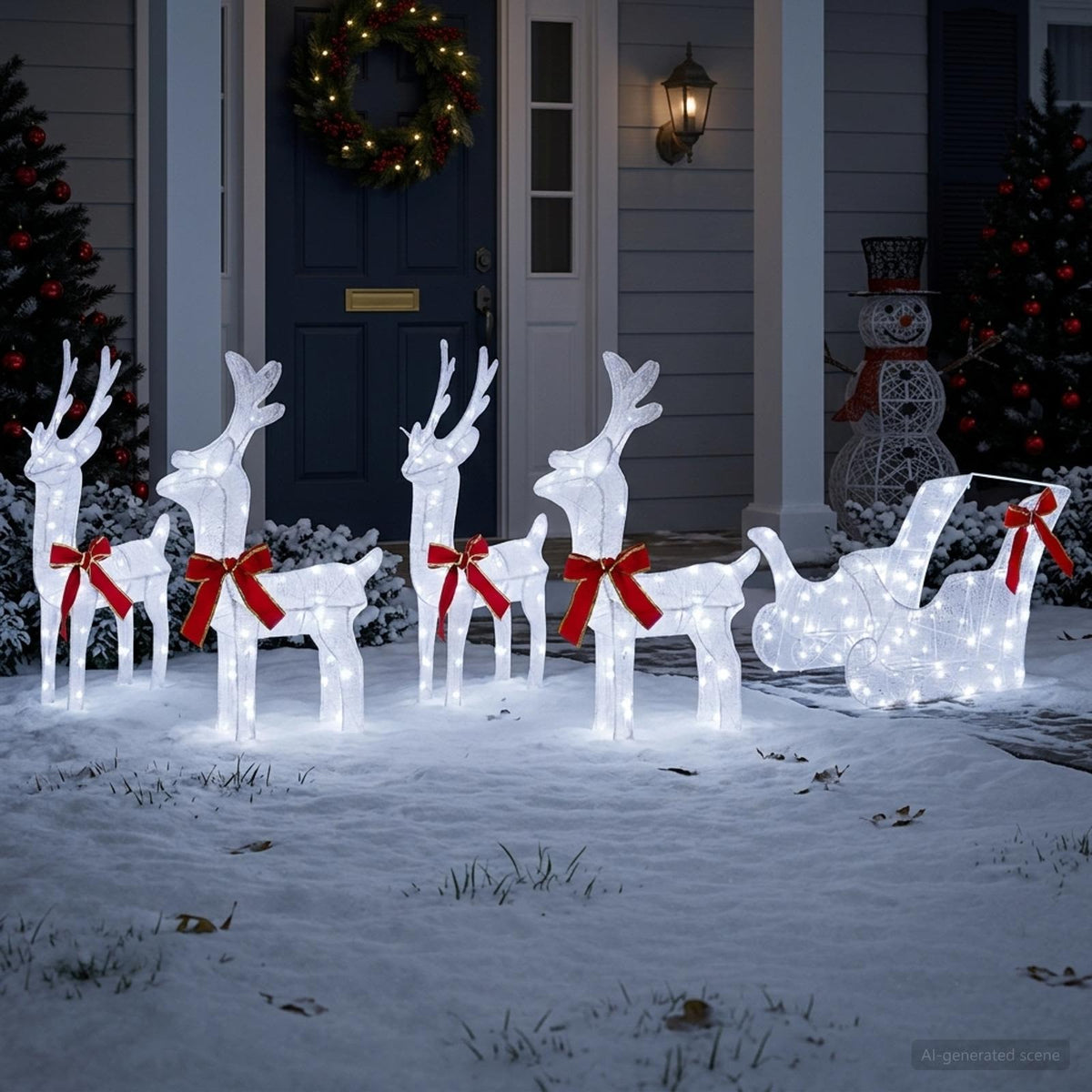 vidaXL Christmas Reindeer with sleigh 5 pcs 240 LEDs Cold White