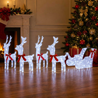 vidaXL Christmas Reindeer with sleigh 5 pcs 240 LEDs Cold White