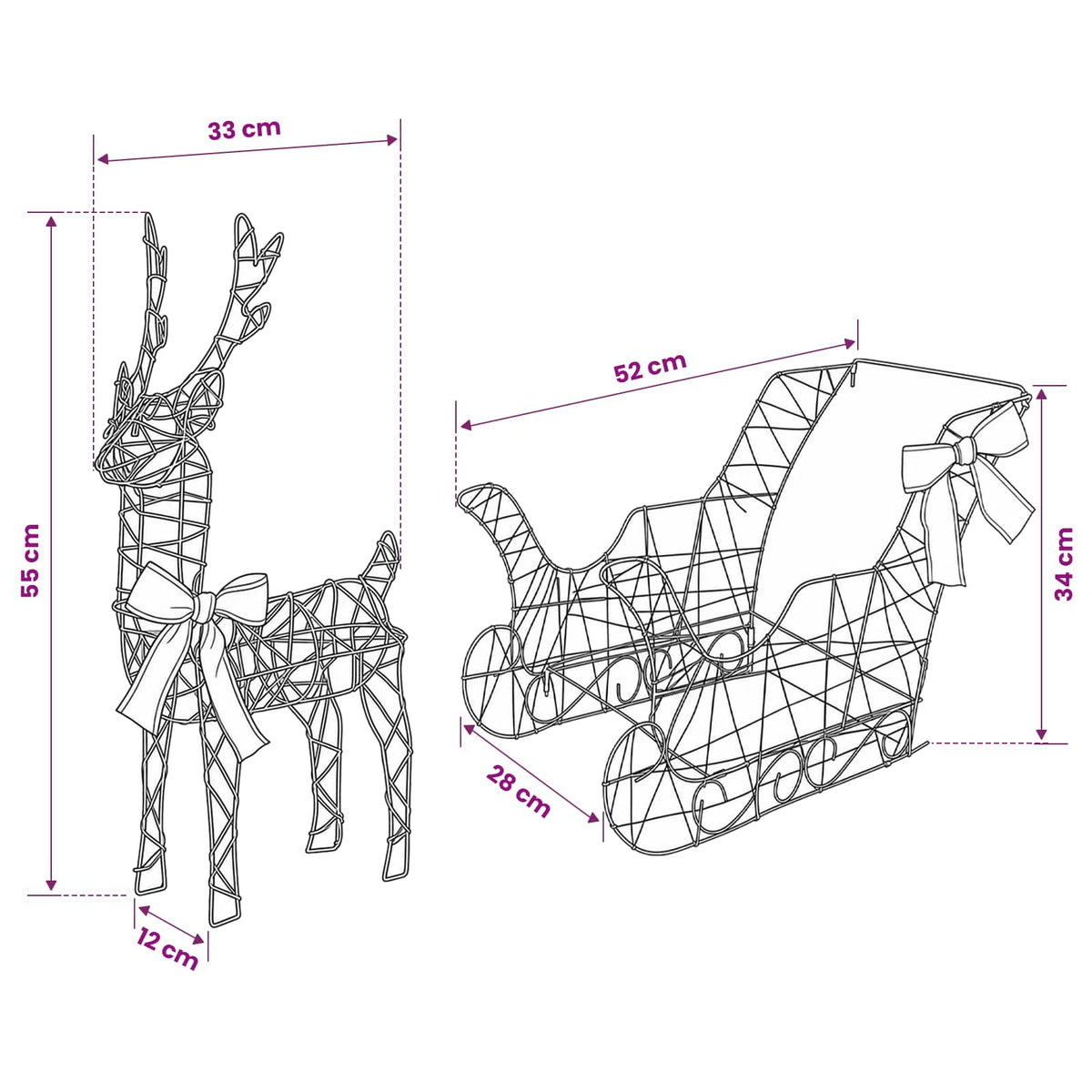 vidaXL Christmas Reindeer with sleigh 5 pcs 240 LEDs Cold White