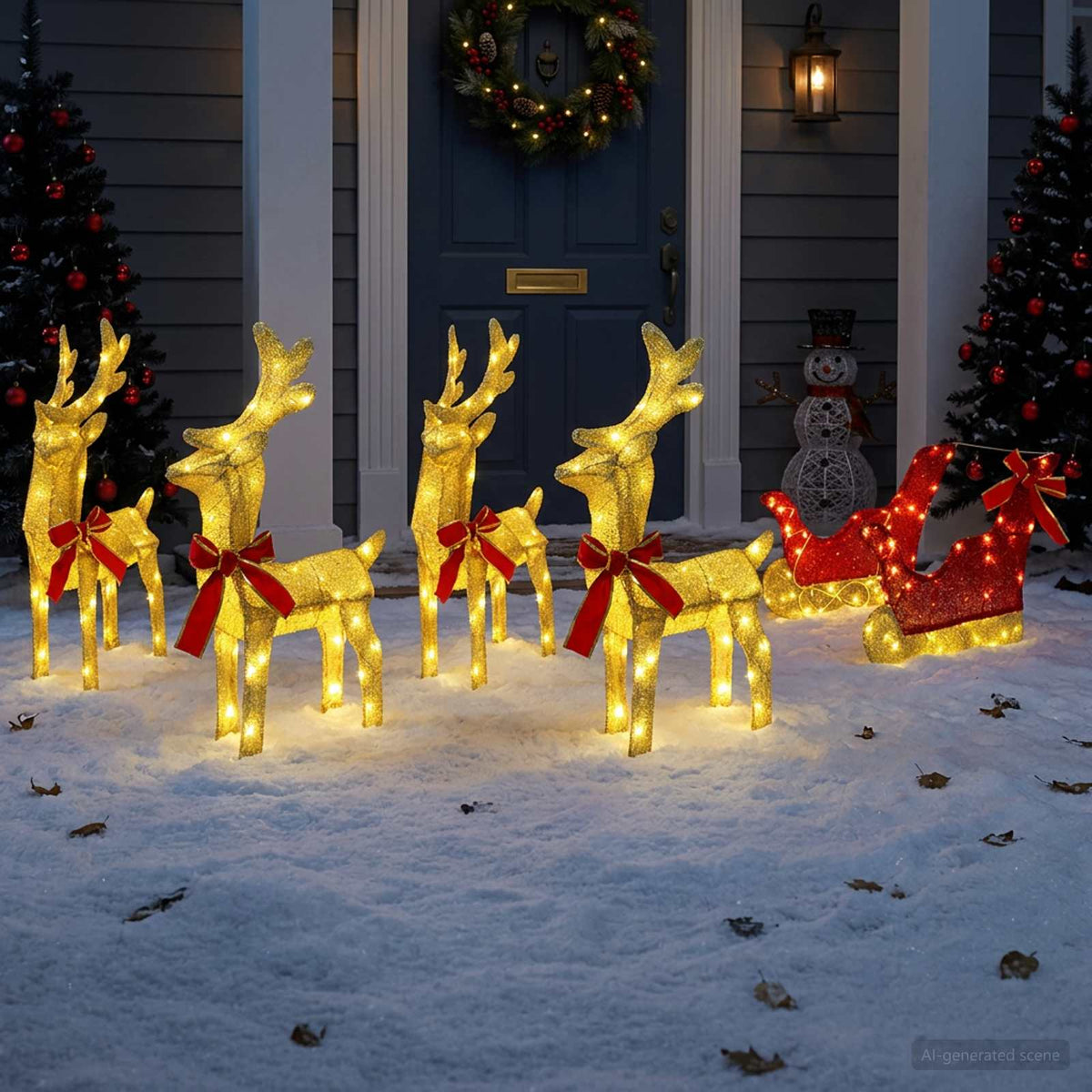 vidaXL Christmas Reindeer with sleigh 5 pcs 240 LEDs Warm White