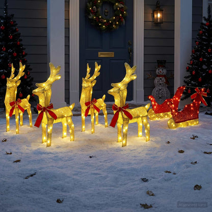 vidaXL Christmas Reindeer with sleigh 5 pcs 240 LEDs Warm White